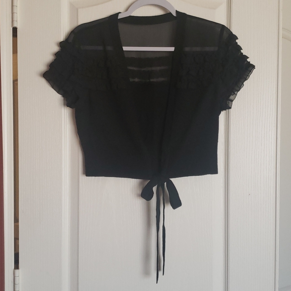 Loft black ruffled shrug